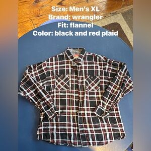 Wrangler Black and Red Plaid Flannel Shirt